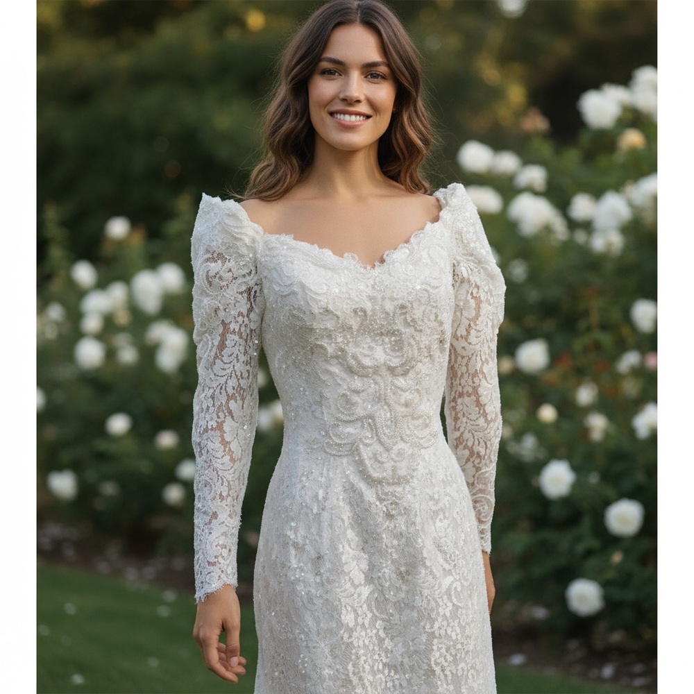 Sheath Wedding Gown and detachable train ivory